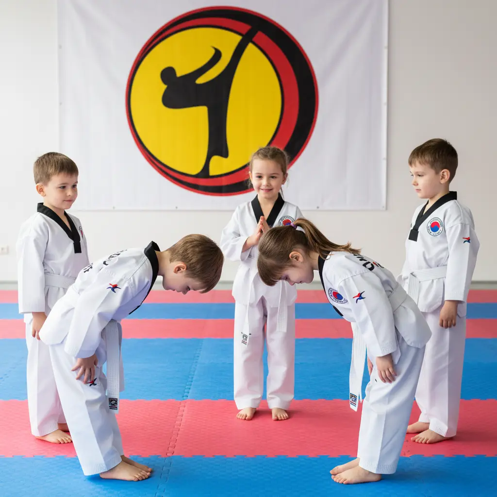 Respekt im Taekwondo – Kinder verneigen sich höflich